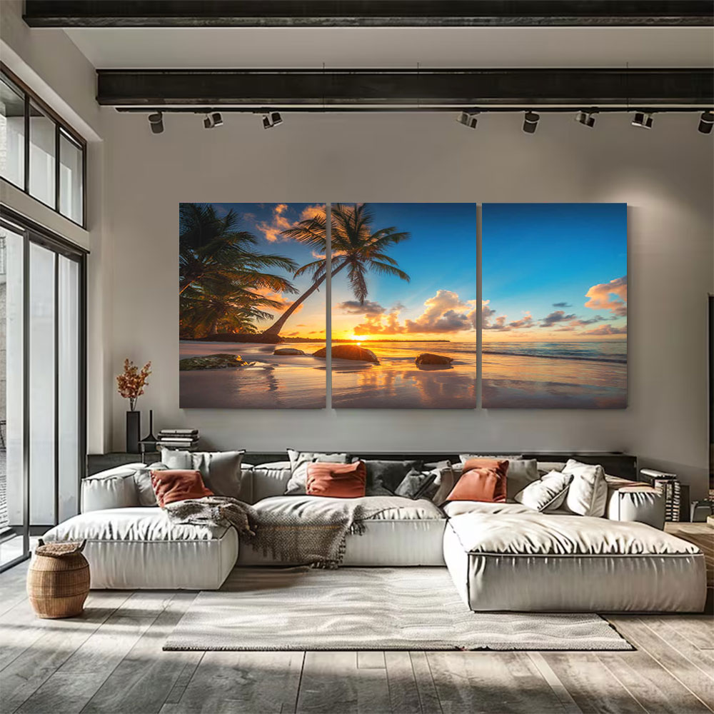 3-Piece Set Tropical Beach Sunset Canvas Wall Art