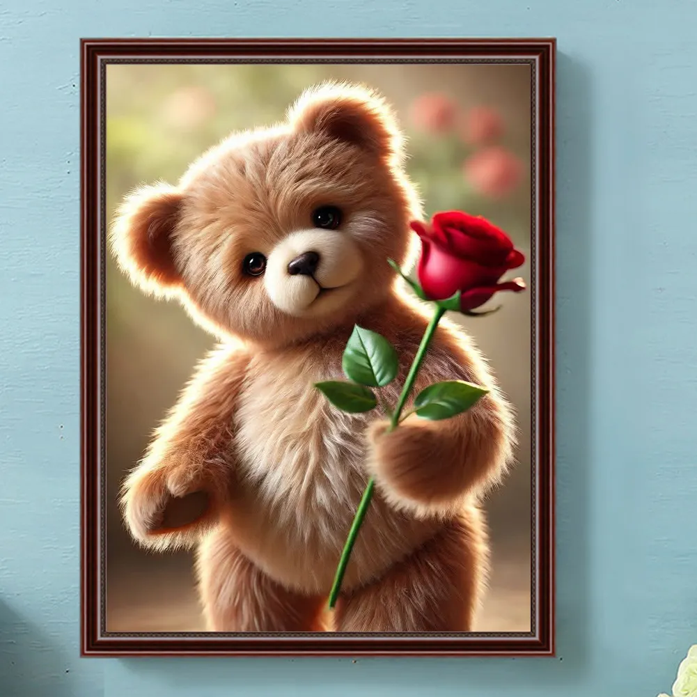 Diamond Painting - Full Round Drill - Rose Bear(Canvas|30*40cm)