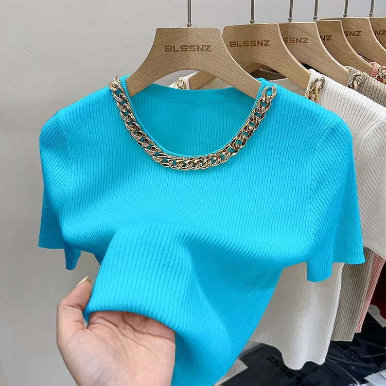 Summer French Style Chic Chain Neck Tees