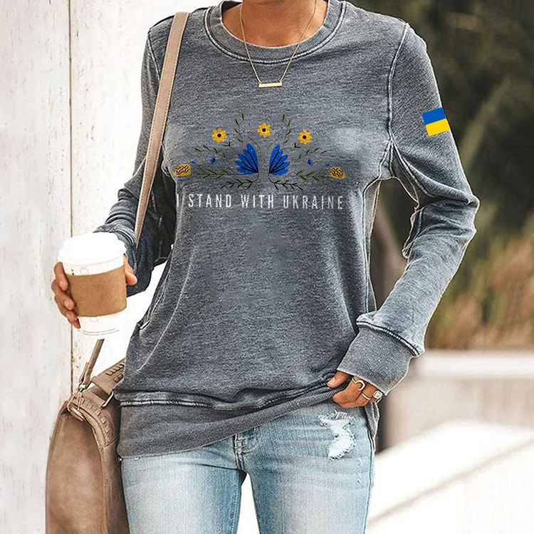 Simpfit Damen Sweatshirt mit Rundhalsausschnitt „I Stand With Ukraine“