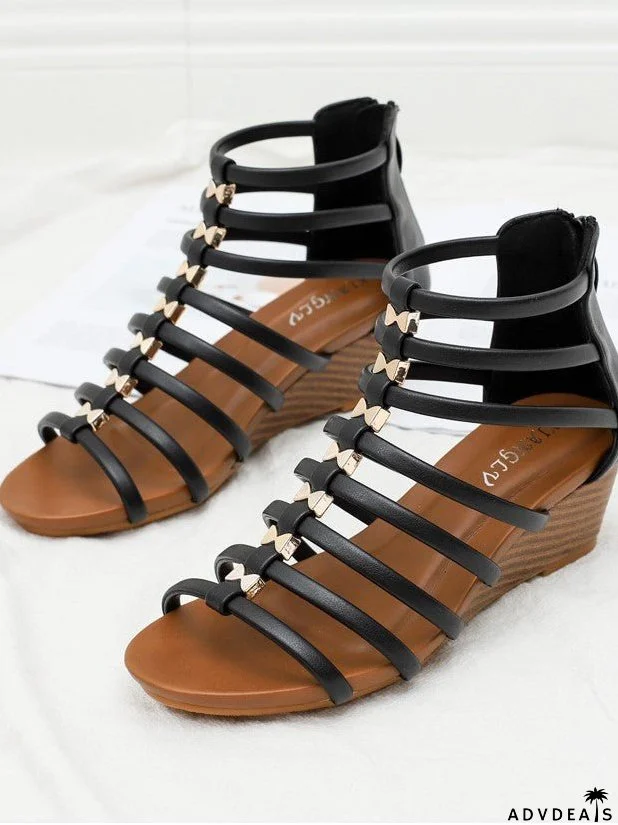 Vintage Cutout Wedge Roman Sandals
