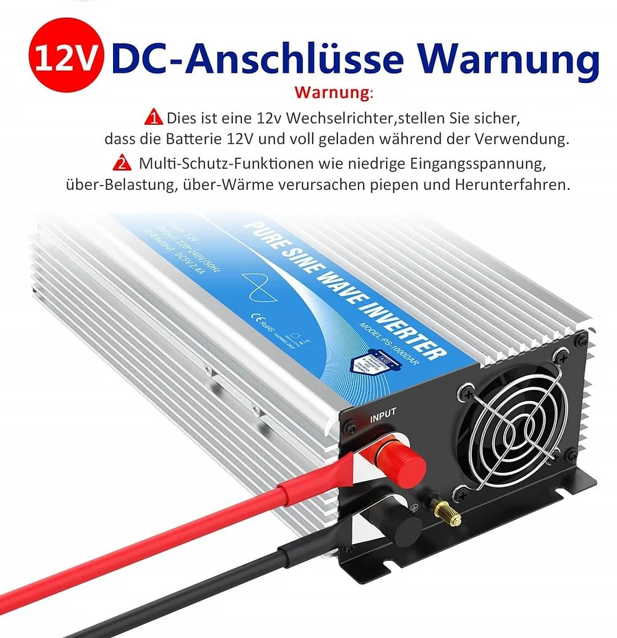CNCEJIA 1000W Wechselrichter - Reiner Sinus 12V Auf 230V Mit USB & Display