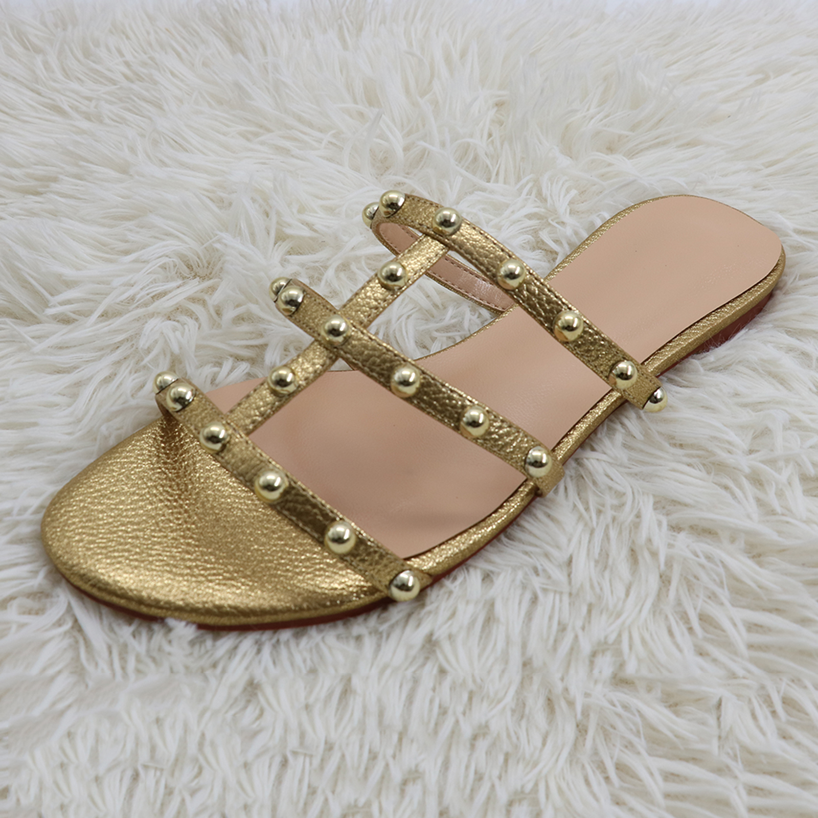 Women's Round Rivets Sandals Summer Daily Wear Flats-MERUMOTE