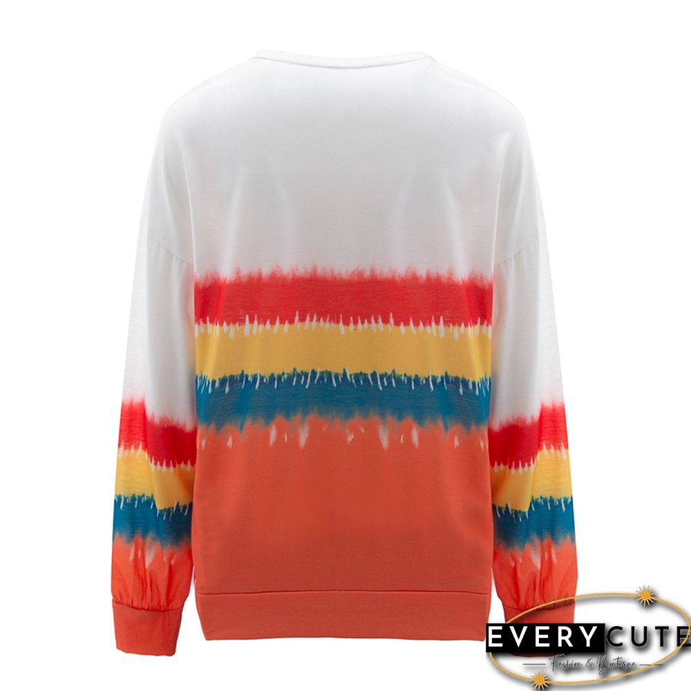 Orange Rainbow Ombre Long Sleeve Tops