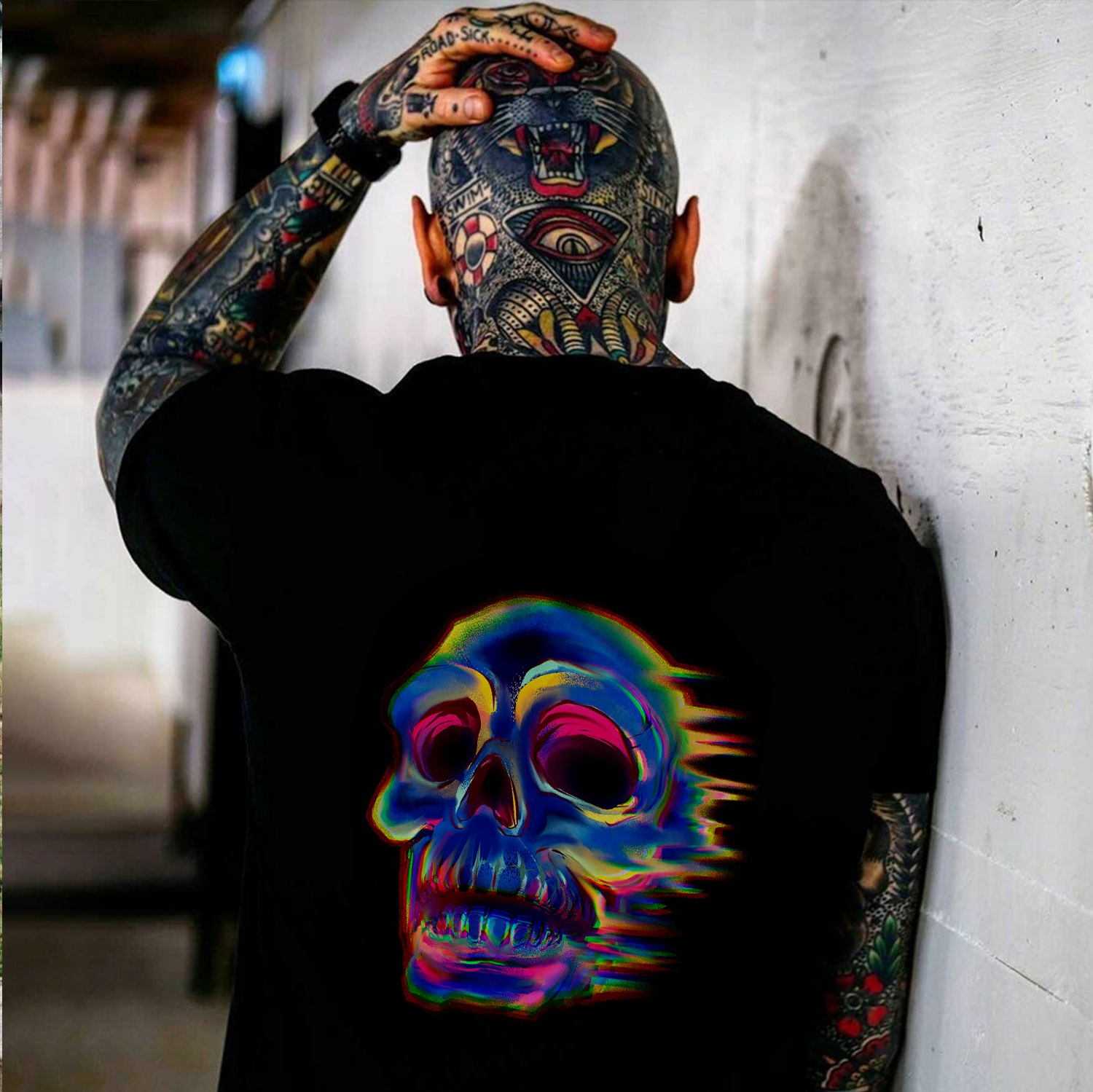 Colorful Skullface Graphic Printing T-shirt