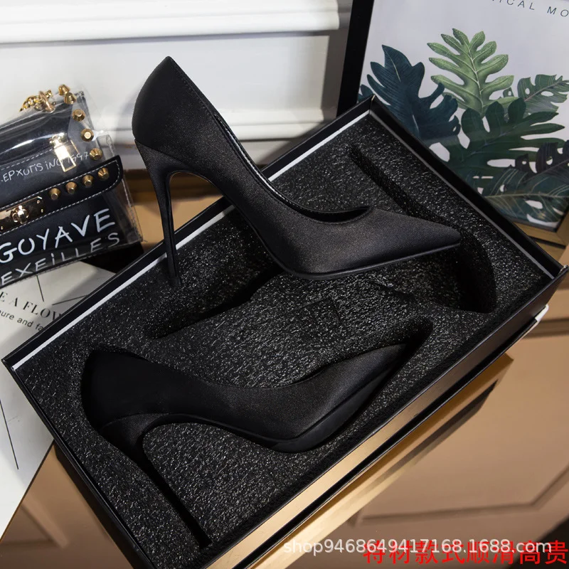 Breakj Breakj Fine Heel High Heels Commuting Pointed Light Temperament Black Work Single Heel Women's Shoes 10Cm