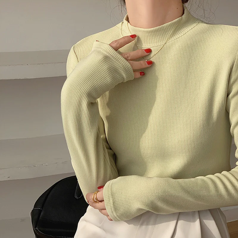 Woherb Standing Collar Solid Color Bottom Shirt Female Autumn Winter 2025 New White Inside The Design Sense Slim Hair Long Sleeve Jacket-Outfit Ideas