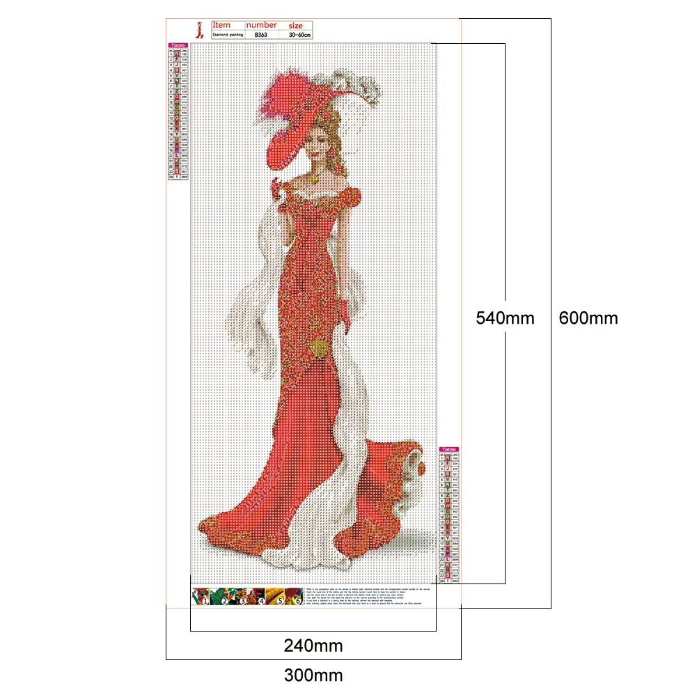 Diamond Painting - Full Round Drill - Red Dress Lady(30*60cm)