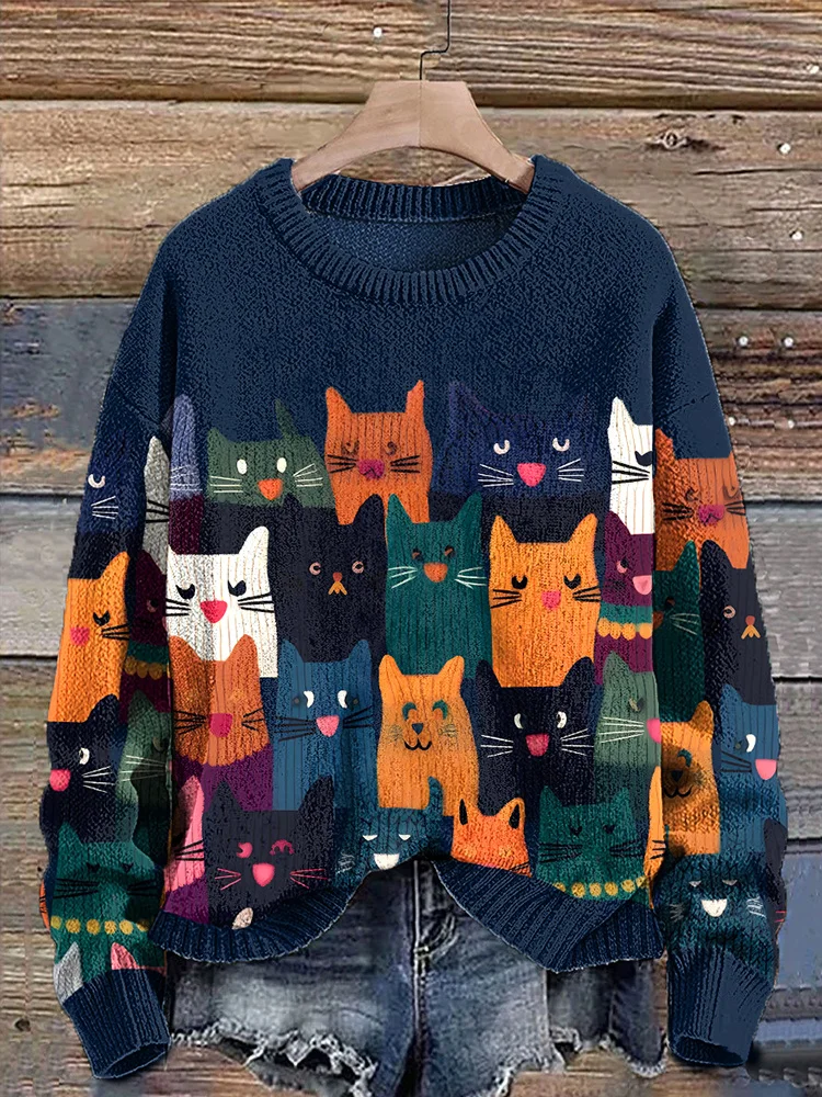 Cute Cats Knit Art Casual Cozy Sweater