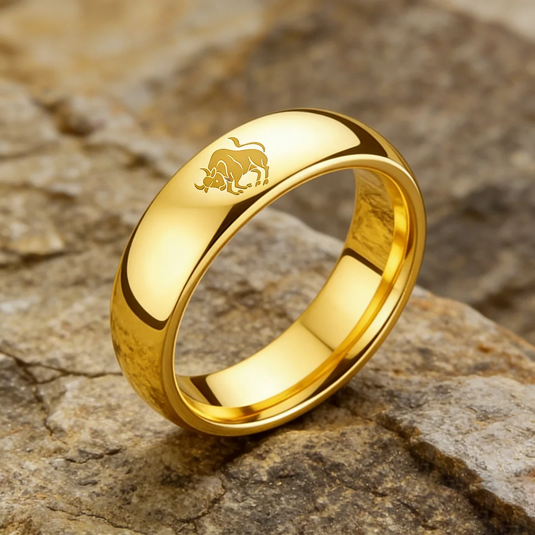 Dome Gold Tungsten Carbide Rings Taurus Couples Tungsten Wedding Bands for Men or Women 4MM 6MM 8MM