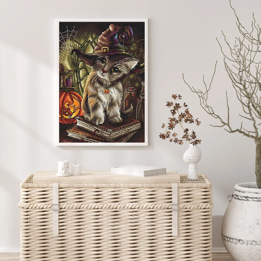 Full Embroidery 14CT DIY Halloween Cats Counted Cross Stitch Kit Art Craft