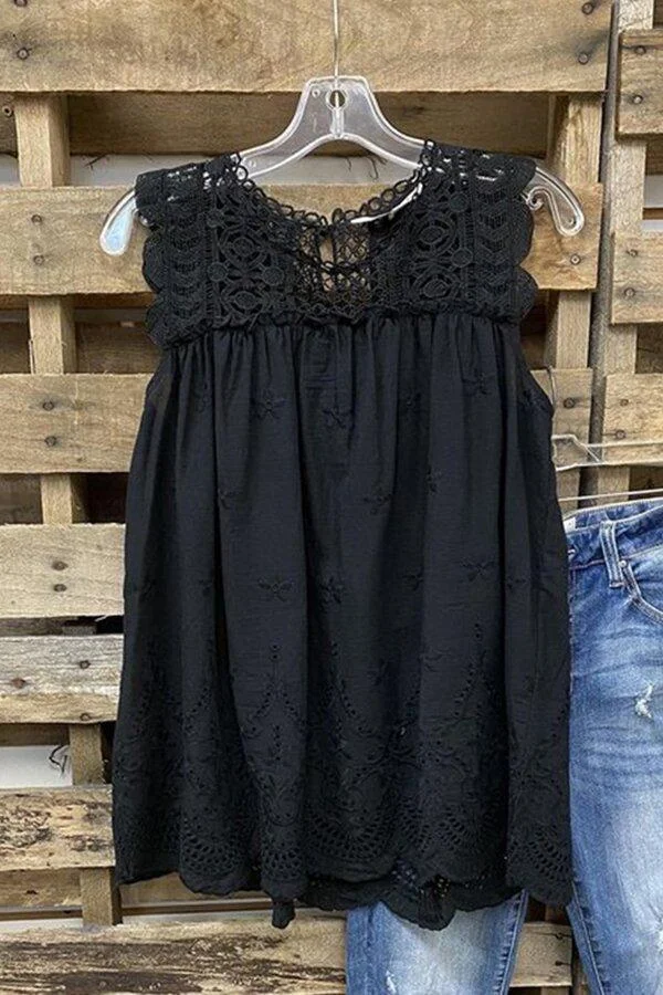Lace Stitching Pleated Tank-Mayoulove