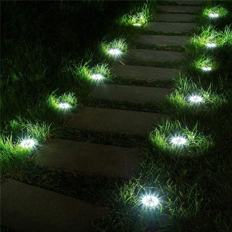 4 Pack Solar Ground Lights, 8 LED Solar Powered Disk Lights Outdoor Waterproof  (White)、、sdecorshop