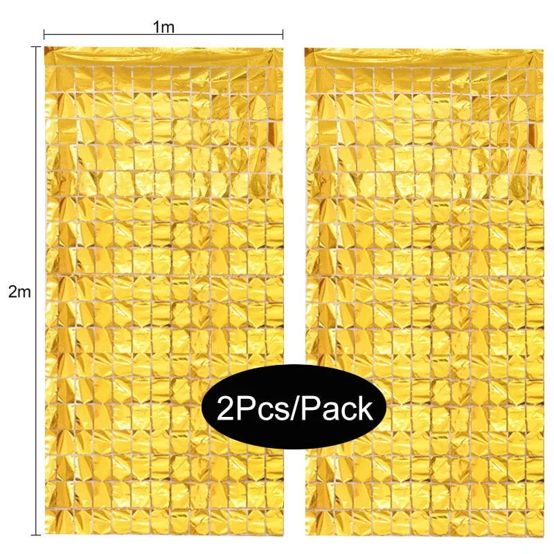 2Pack Party Backdrop Metallic Foil Fringe Tinsel Curtain Adult Kids Birthday Party Wedding Decoration Baby Shower Favor Supplies