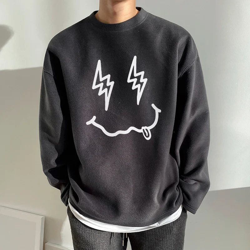 New Men Fashion Smile Print Casual Sweatshirt Hoodie