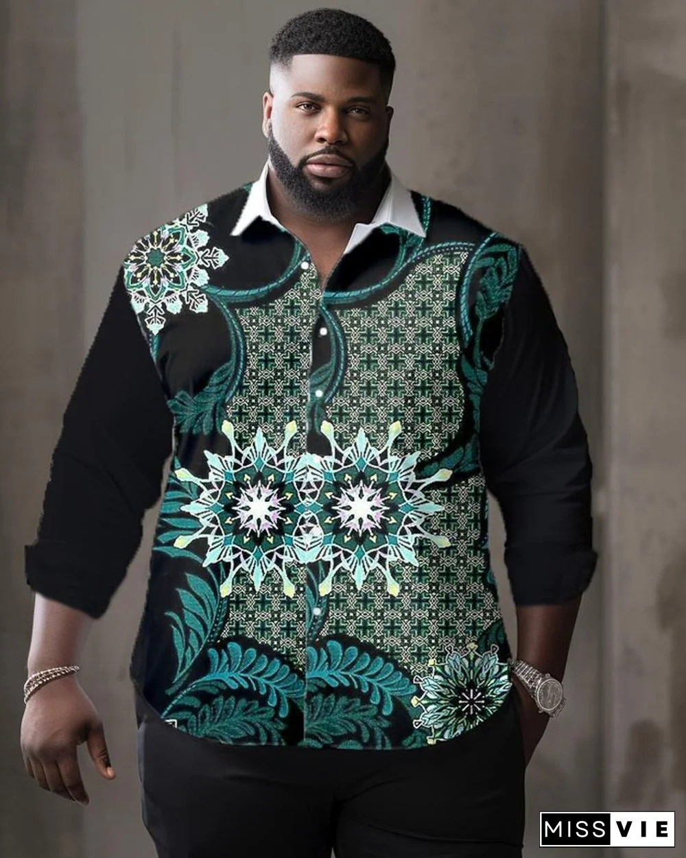Floral Check Retro Print Long Sleeve Plus Size Shirt