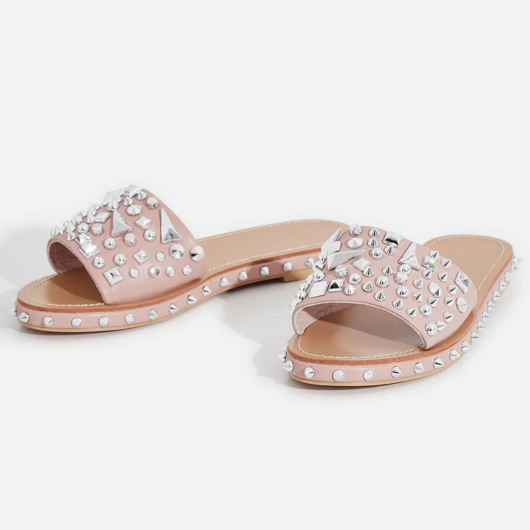 Pink Studs Women's Slide Sandals |FSJ Shoes