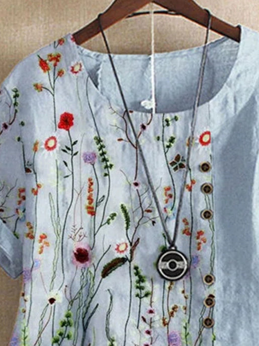 Women Short Sleeve Scoop Neck Floral Printed Tops