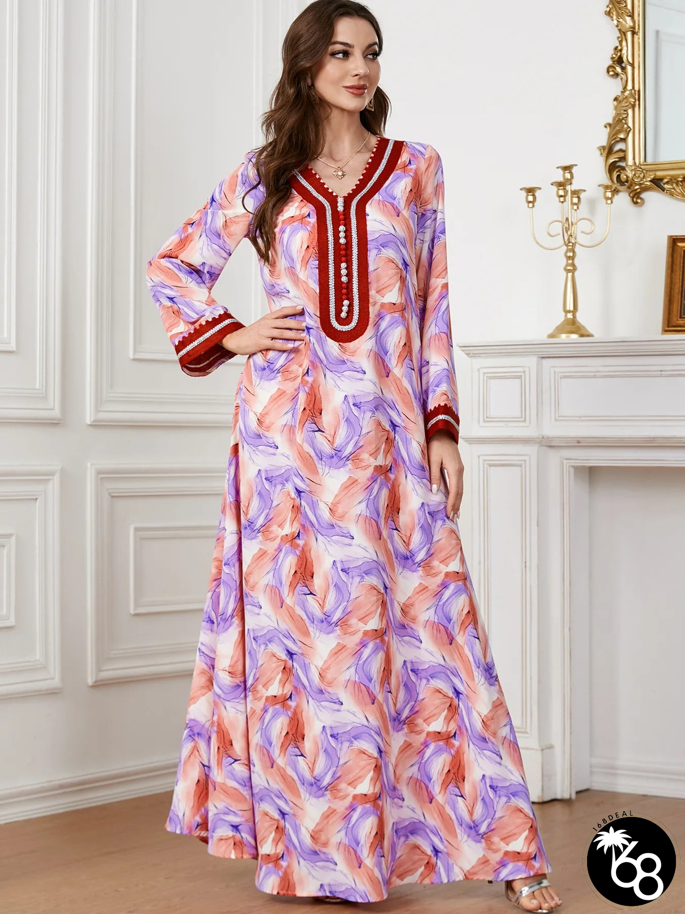 Women's Arabian Polyester Full Sleeves Printed Pattern Dress | 168DEAL