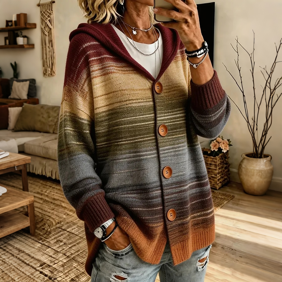Comstylish Women's Retro Gradient Hooded Knit Cardigan