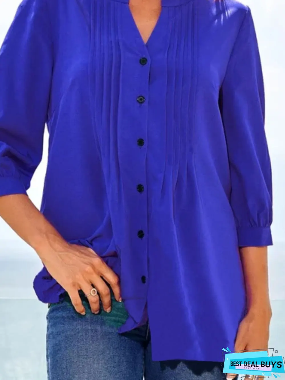 Casual Three Quarter V Neck Top Tunic Blouse