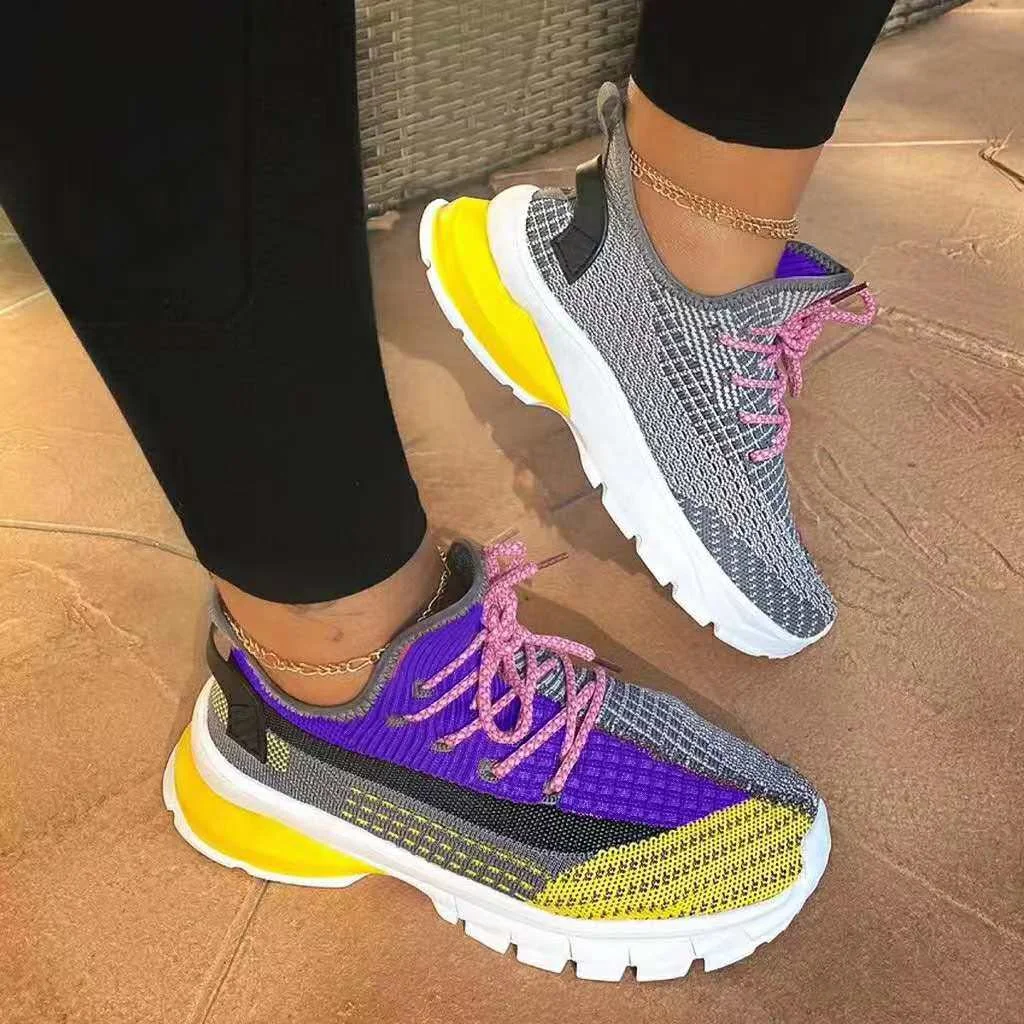 Colorful Sporty Design Comfortable Chunky Soles Sports Sneakers Shoes for Women