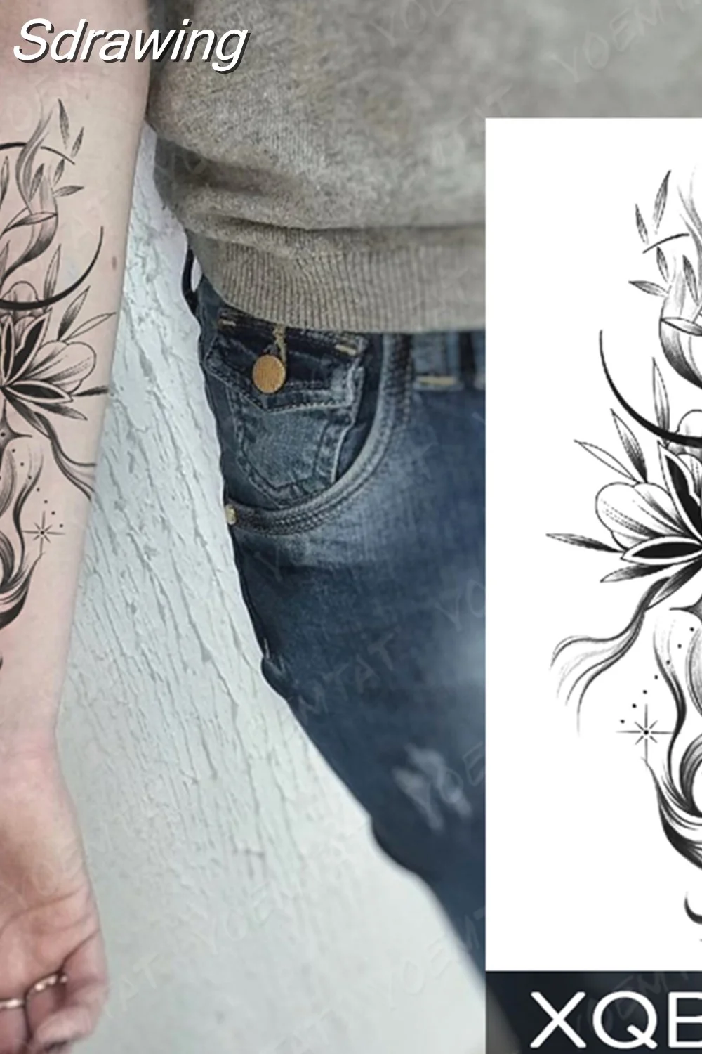 Sdrawing Temporary Tattoo Sticker Butterfly Flower Totem Flash Tatto Y2k Style Body Art Arm Leg Waist Fake Tatoo Men Women