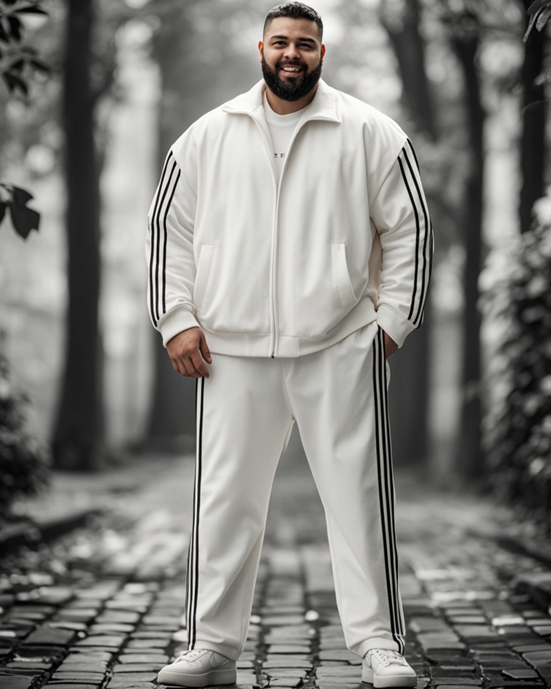 Casual Sports Zipper Lapel Long Sleeve Jacket Big Men's Set