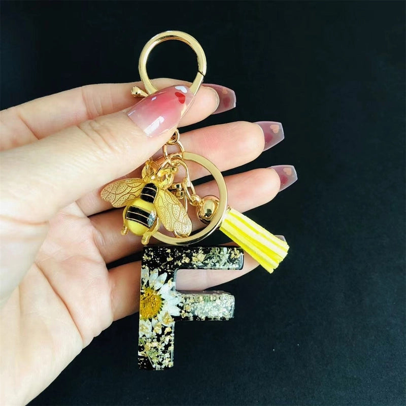 Minimalist Classic Style Letter Bee Resin Unisex Bag Pendant Keychain