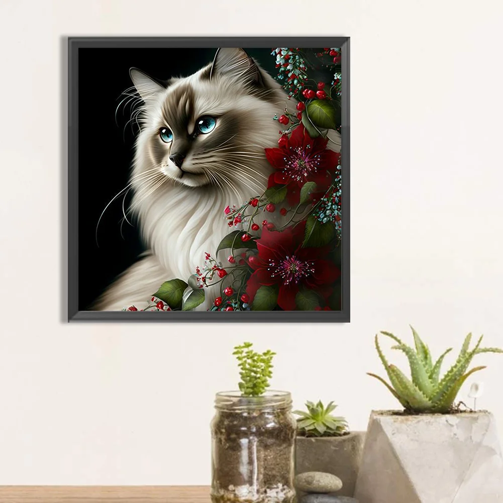 Diamond Painting - Full Round Drill - Flower Cat(Canvas|30*30cm)