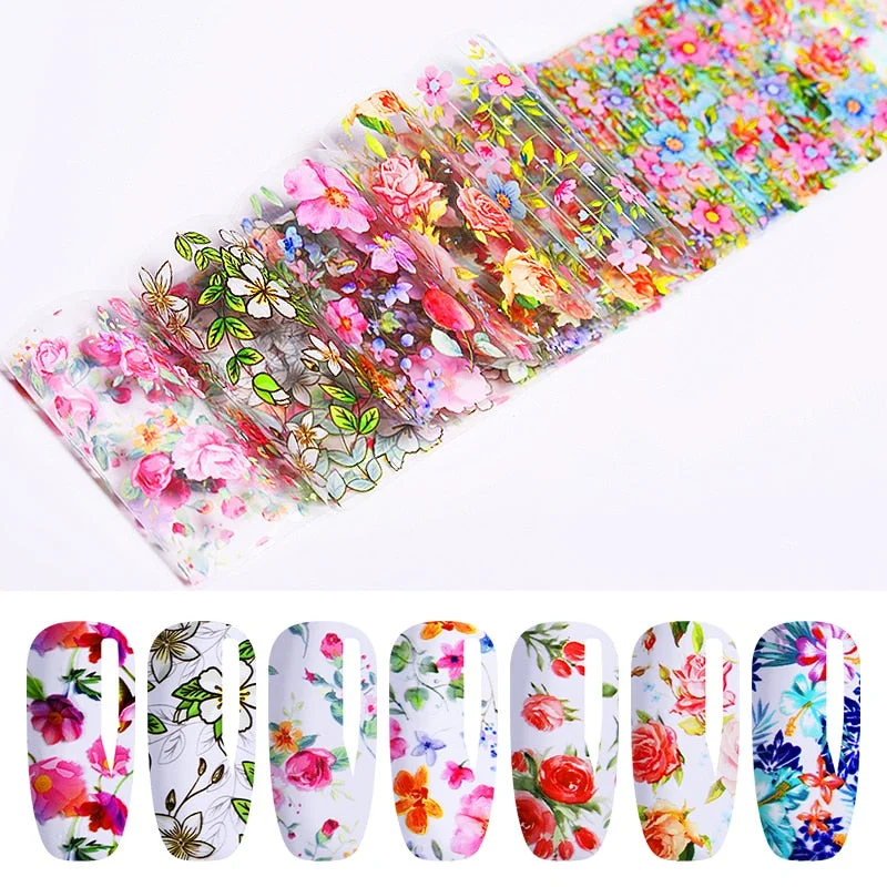 10Pcs/Bag Marble Nail Art Transfer Foil Sticker Flower French Tip Wraps Adhesive Decals Nails Decoration Manicures Accessories-Nail Inspo