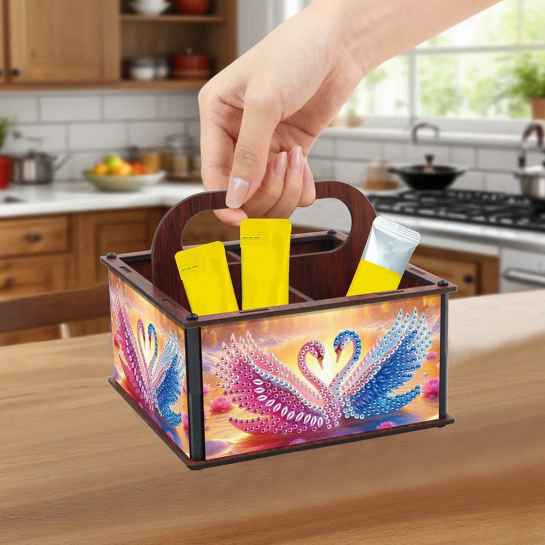 DIY Pink Blue Swan Wooden Diamond Painting Handheld Storage Box Kit Home Decor