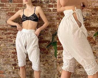 Antuqe 1800s Porn - Antique Victorian Cotton Bloomers - 1800s White Cotton Crochet Lace Tie  Sides Bloomers - Open Crotch - Medium 30-32 Waist