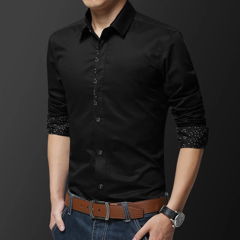 Aonga BROWON Shirts Men Dress Long Sleeve Turn-Down Collar Solid Color Social Shirt Business Man Shirts High Quality Plus Size 5XL
