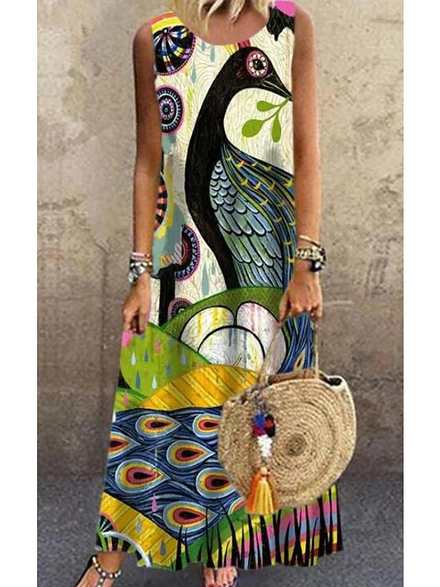 Women's Shift Dress Maxi long Dress Sleeveless Paisley Print Spring Summer Casual Yellow S M L XL XXL