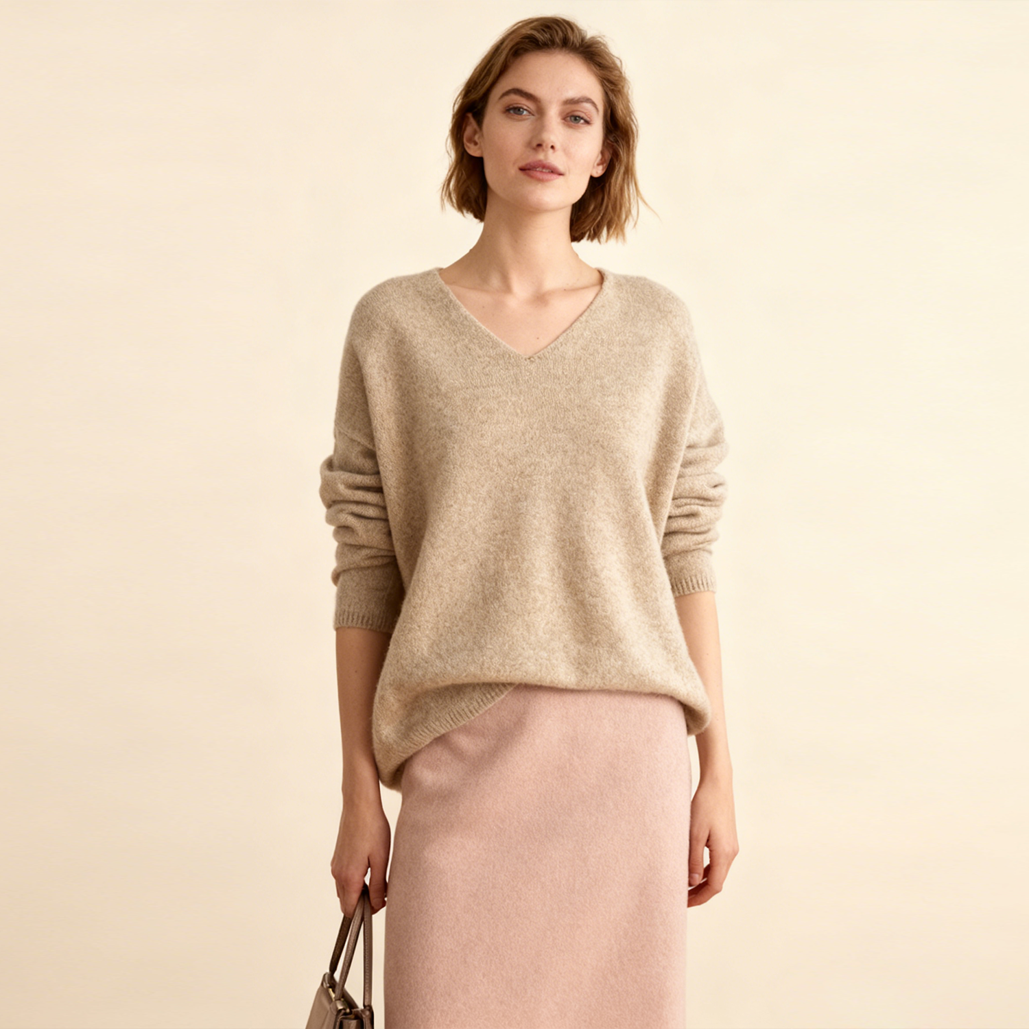 Cashmere Sweater Jumper V-neck Loose Knit Classic REAL SILK LIFE