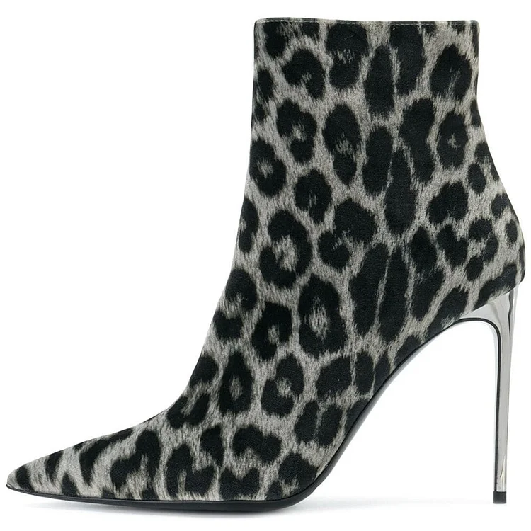 Grey Leopard Print Stiletto Heel Ankle Boots Vdcoo