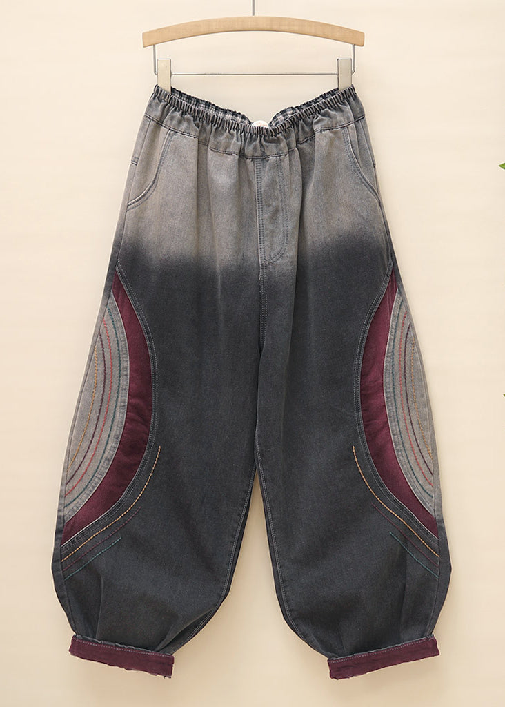 VCSHOES Loose Black Pockets Elastic Waist Denim Crop Pants Spring