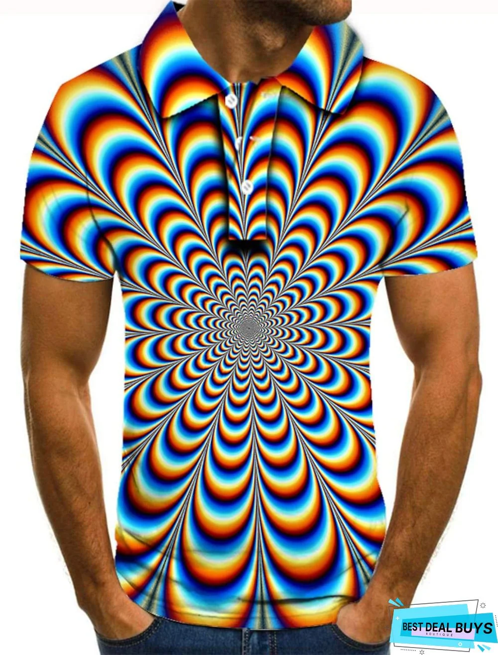 Men's Golf Shirt Tennis Shirt 3D Print Graphic Optical Illusion Print Short Sleeve Daily Tops Basic Rainbow