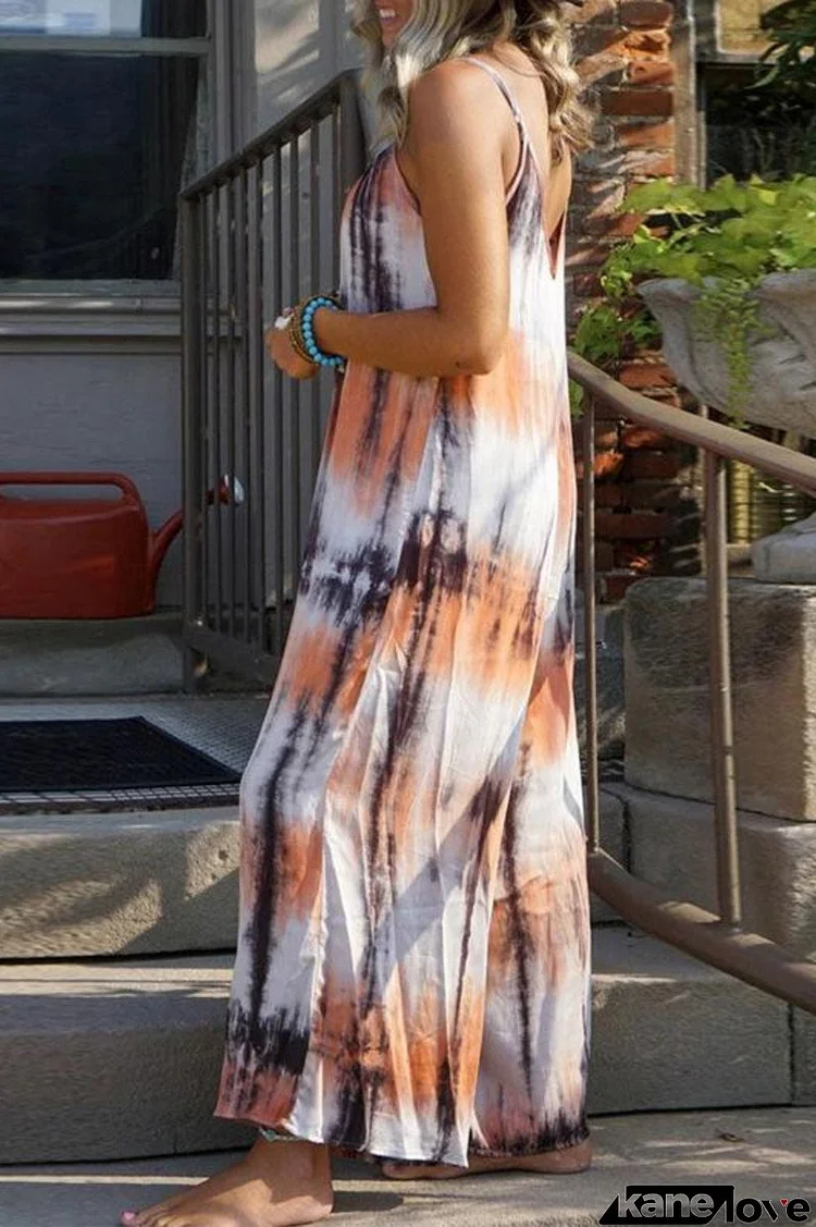 Tie Dye Stripe Casual Plus Size Maxi Dress