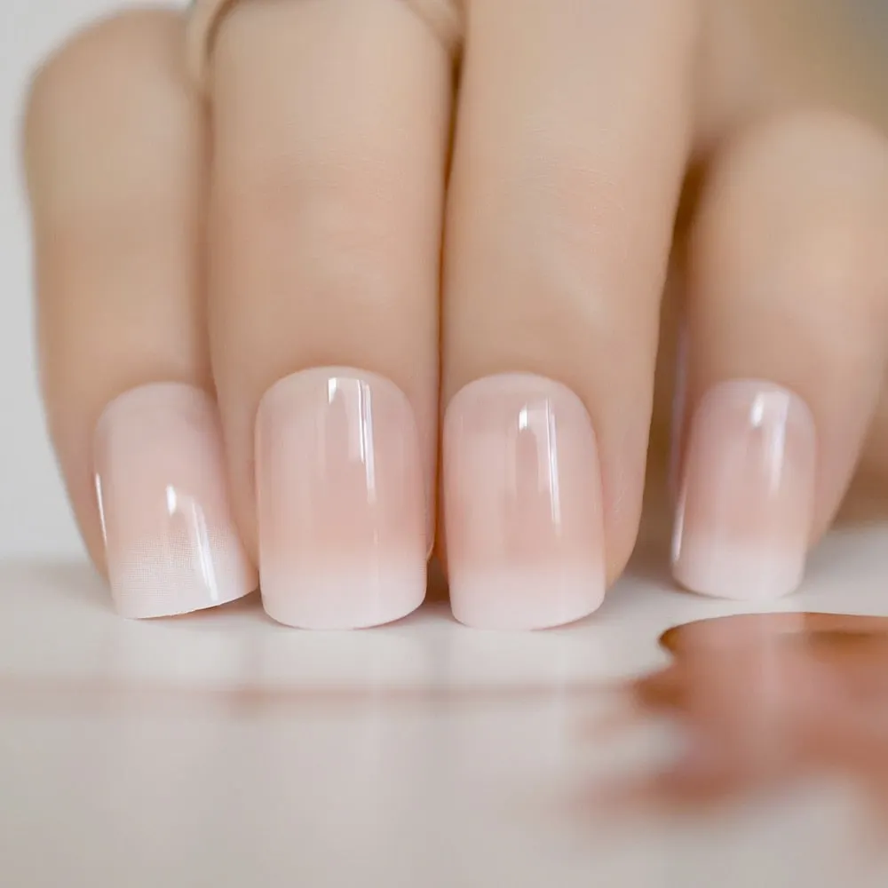 Beige Gradient French Manicure Tips Gorgeous and Classy Natural Fake Nails Faded Nails Designed-Nail Inspo