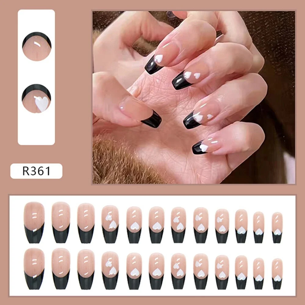 24pcs Pink Rose Design False Nail Patch Coffin Fake Nails Removable Long Paragraph Fashion Manicure Nail Art Press On Nail Tips-Nail Inspo