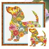 Flower Puppy Full 11CT 3 Strands DIY Stamped Embroidery Needlepoint Starter Kits 15.75x15.75inch Cross Stitch Art and Crafts Kits for Beginners Adults Home Decor