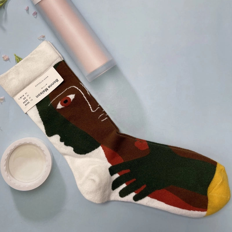 Women’s Minimalist Human Houndstooth Cotton Crew Socks A Pair