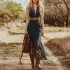 Vintage Bohemian Blue Lace Sleeveless Midi Dress by Inlyline