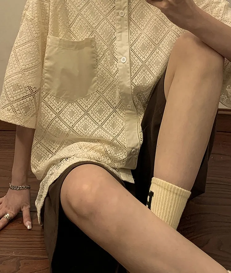 Vintage Inspired Loose Fit Shirt with Pocket Detail