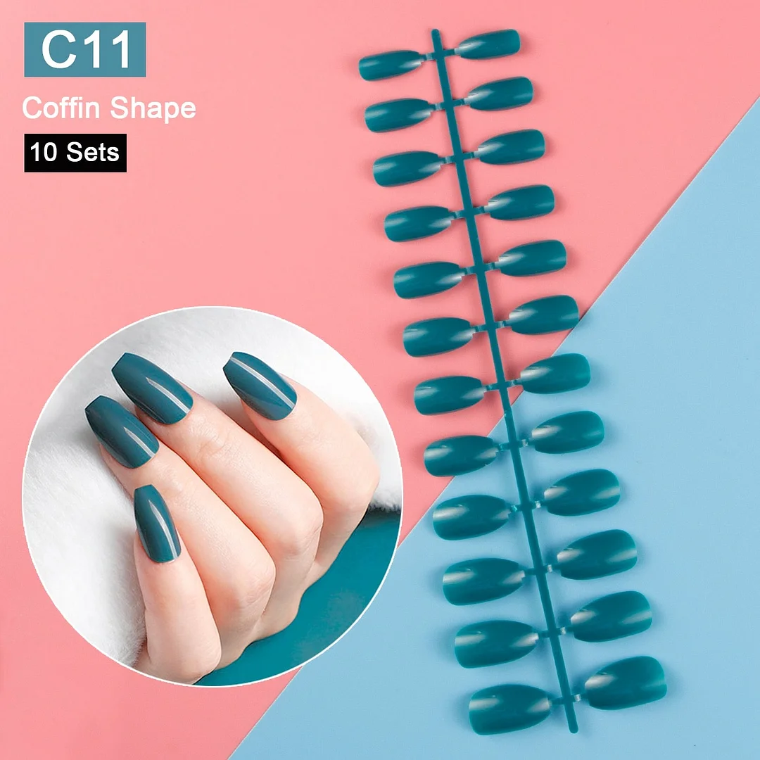 10 Sets/Pack Mixed Solid Colors Coffin Round Square Almond Shape False Nails Full Cover Nail Tips Short Fake Nails Tip Manicure-Nail Inspo