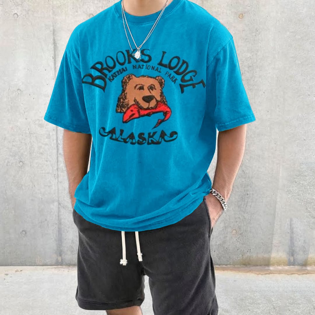 Retro Oversized Brooks Lodge Bear T-shirt、、URBENIE