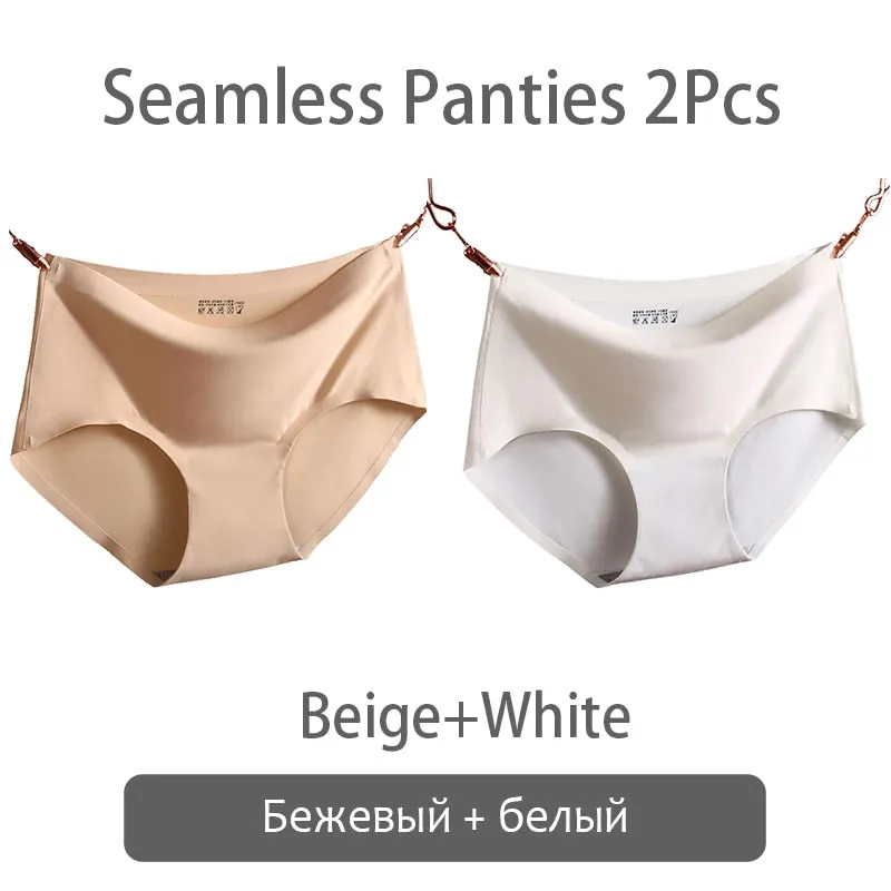FINETOO Seamless Panties Women Ice Silk Underwear M-2XL Soft Female Underpants Big Size Seamless Underwear 2Pcs/set Girls Briefs