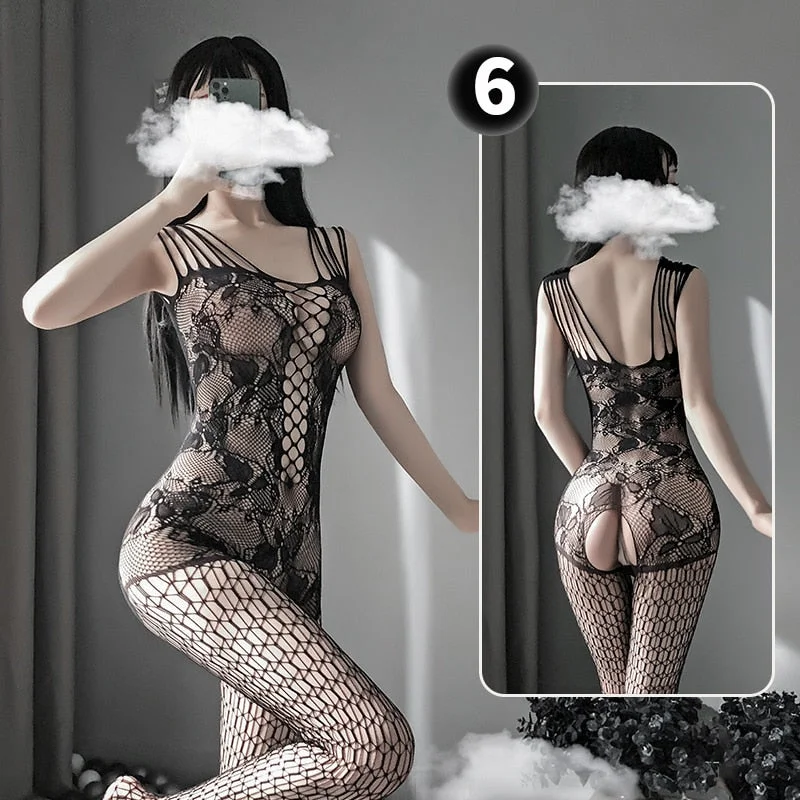OJBK Sexy Lingerie 16 Types Teddies Fishnet Erotic Outfit Open Crotch Stretch Mesh Body Stockings Elasticity Underwear 2022 New